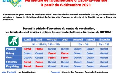 La déchetterie d&rsquo;Ozoir ferme à partir du 6 Décembre (temporairement)