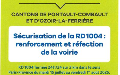Travaux RD1004 2km – du 15 juillet au 1er août