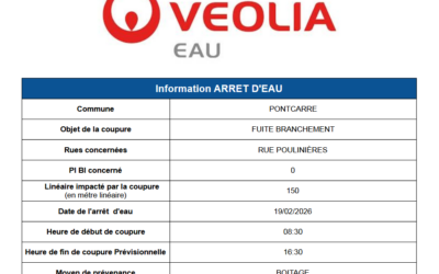 Avis d&rsquo;arrêt d&rsquo;eau – Jeudi 19 Février 2026