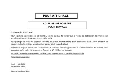 15 juin 2026 : avis de coupure d&rsquo;éléctricité
